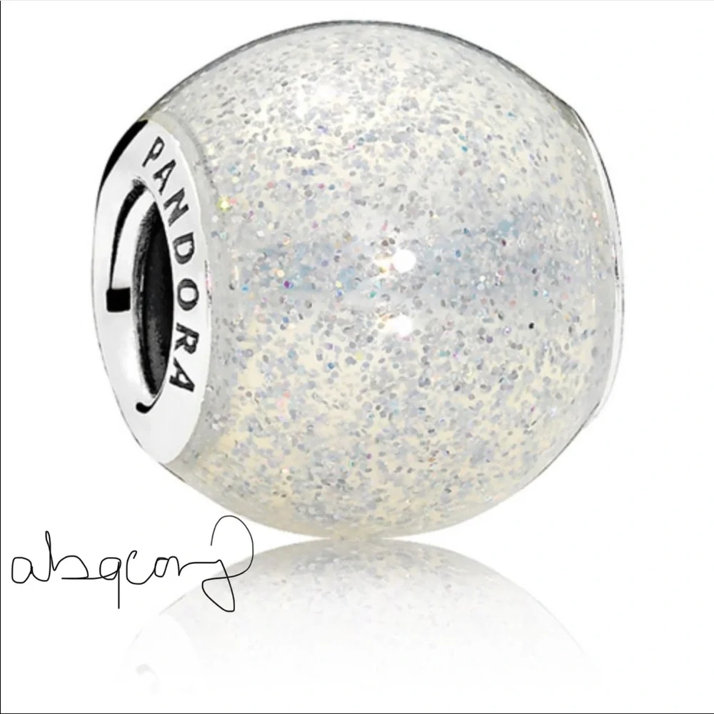 EUC Pandora 796327EN144 Sterling Silver Silvery Enamel Glitter Ball Charm - Picture 1 of 7